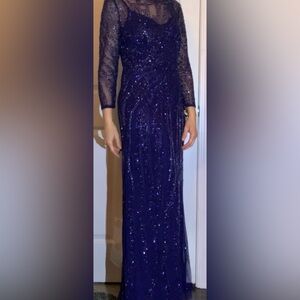Adrianna Papell, size 6, "Navy" blue floor-length beaded gown